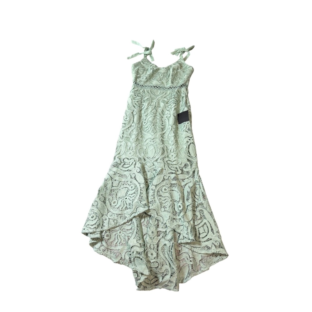 NWT Lulus SZ Medium Won Your Heart Sage Green Lace Tie-Strap High-Low Midi Dress - Picture 3 of 13